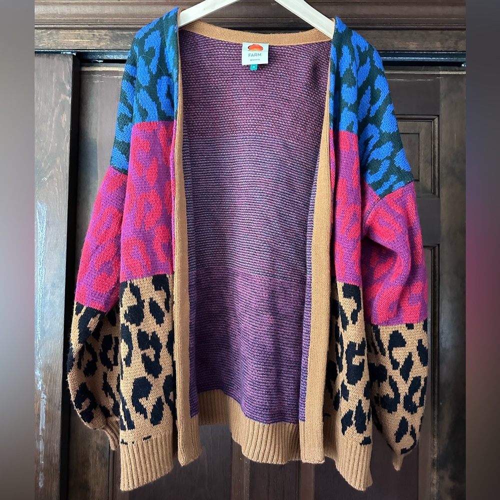 FARM Rio IKAT-DYED LEOPARD Color Block Cardigan - Picture 2 of 6